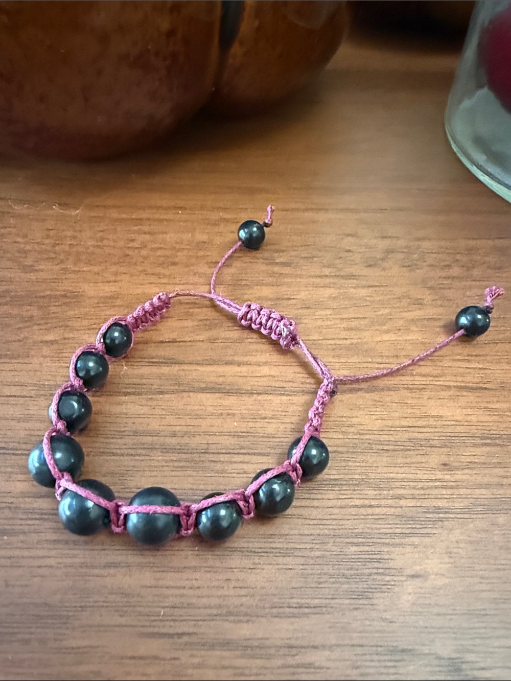 Handmade Authentic Black Shungite and Pink Cord Bracelet